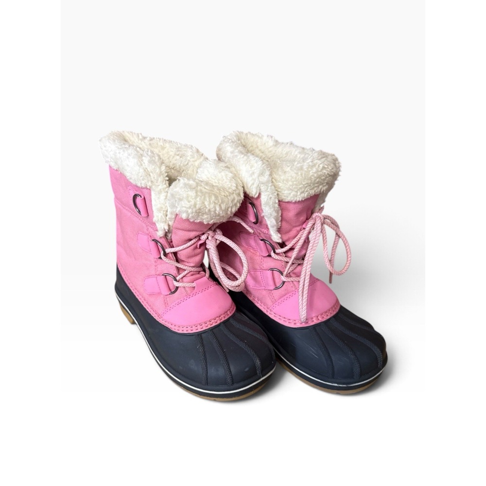 Cat & Jack Kids "kit" Winter Boots Excellent Tread Pink Lace-Up With Faux Fur 2